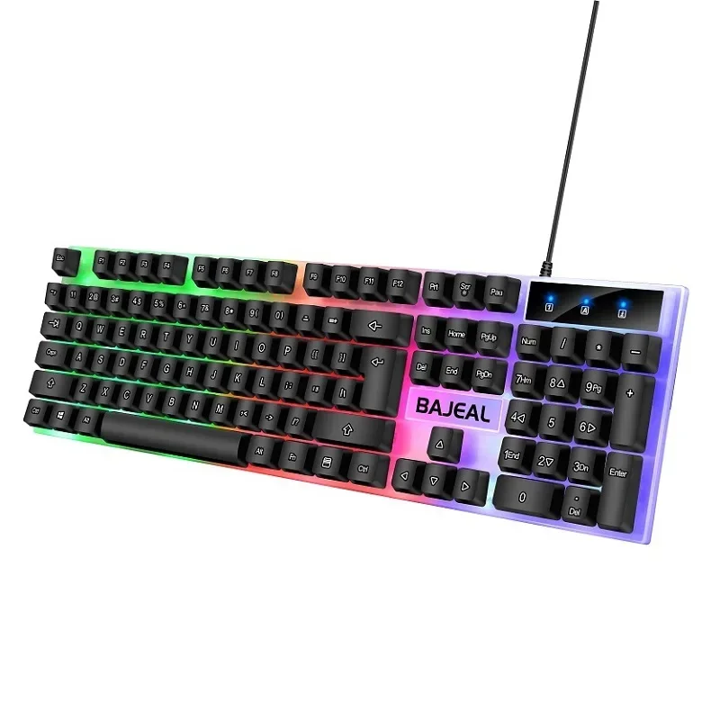 Kabel gebundene USB-Tastatur mit sieben Farblich tern Ergonomisches Design Mechanische Tastatur Gaming-Tastatur RGB-Hintergrund beleuchtung mit Mausset