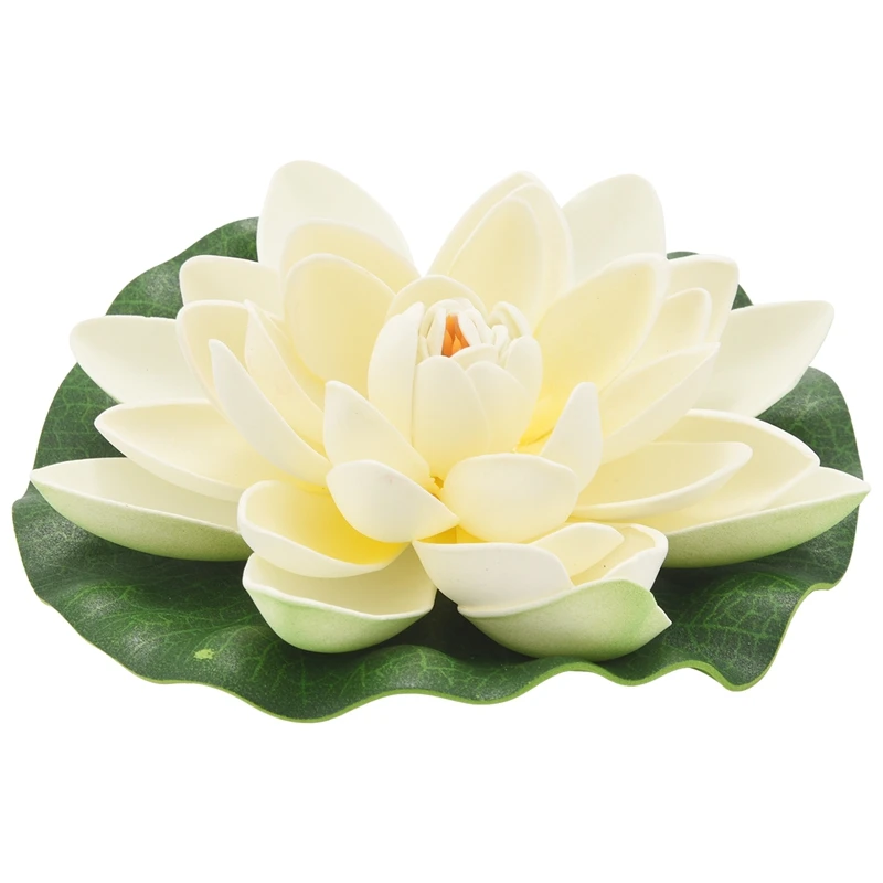6Pcs Artificial Floating Foam Lotus Flowers,With Water Lily Pad Ornaments, White,Perfect for Patio Pond Pool-AD23