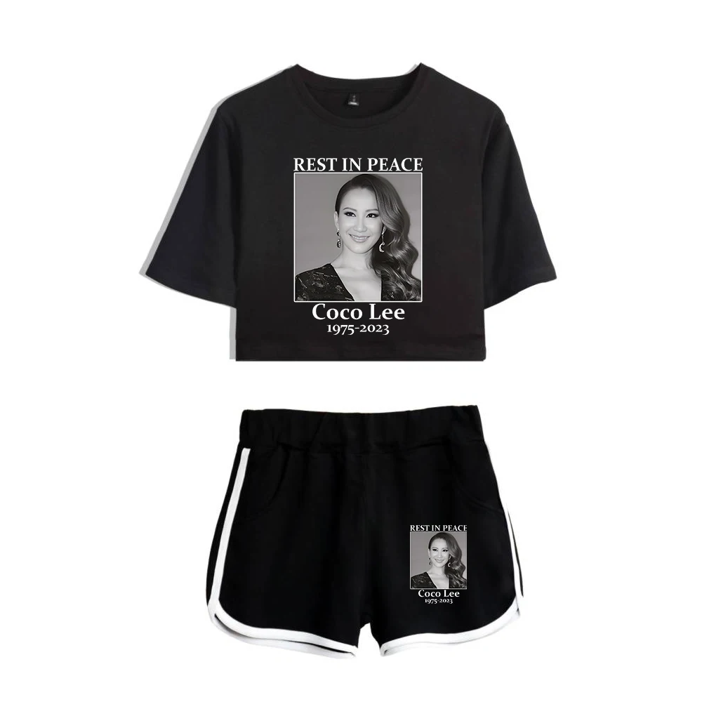 Coco Lee Rip Pop Singer Li Wen Navel Tee Two Piece Set Short Sleeve Cropped Top+Shorts 1975-2023 Rest in Peace Women's Sets