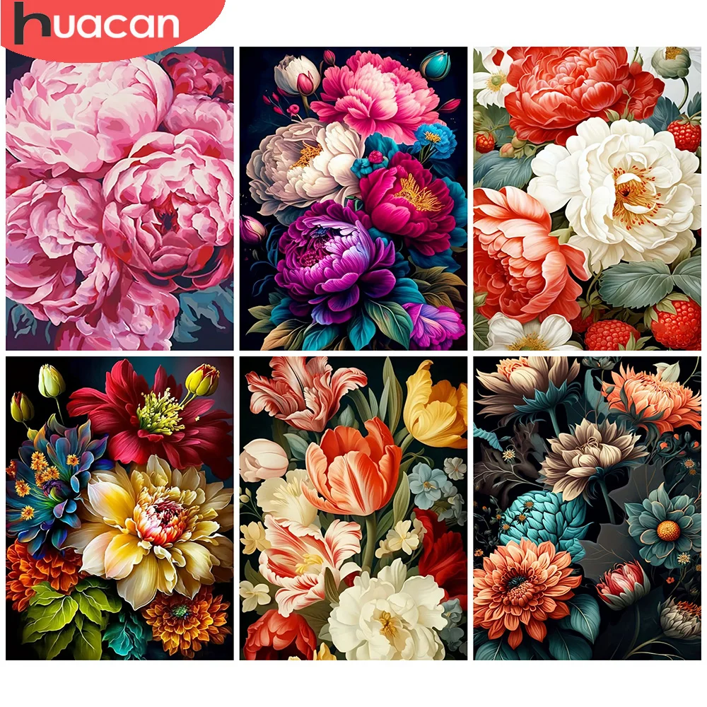 HUACAN-pintura por números al óleo de paisaje de casa, Kits de pintura a mano, lienzo de flores, decoración del hogar