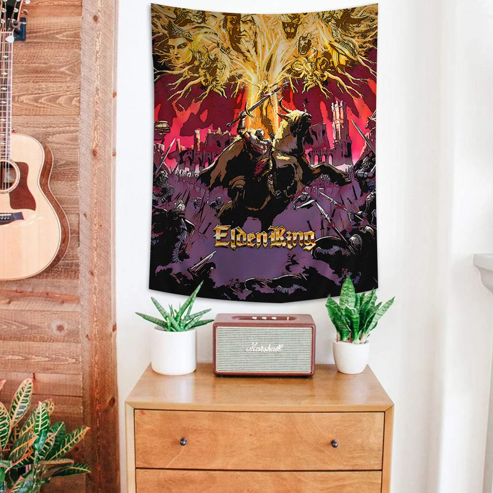 E-Elden R-Ring Game Anime Tapestry Hippie Flower Wall Carpets Dorm Decor Cheap Hippie Wall Hanging