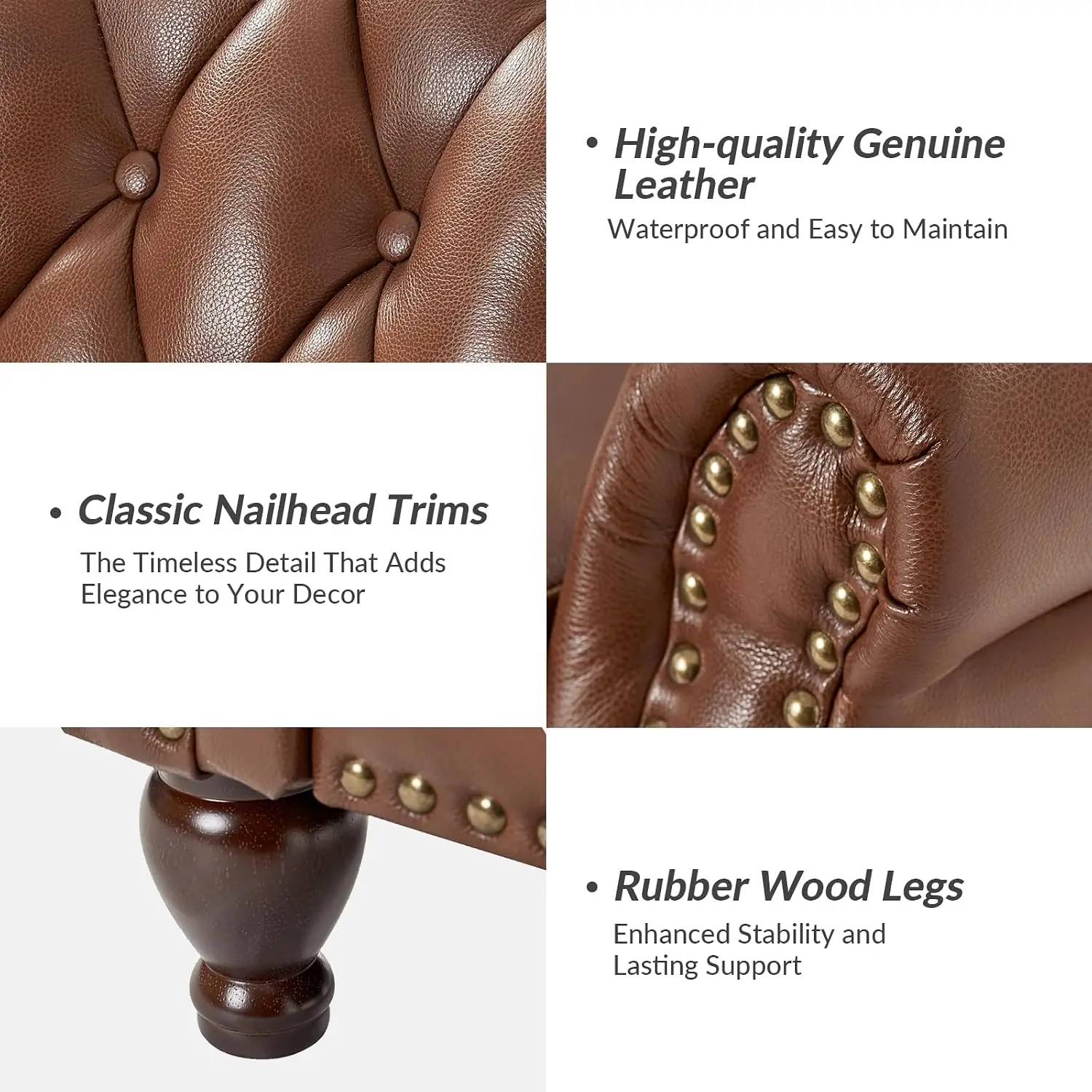 Genuine Leather Recliners with Button Tufted Design, Brown