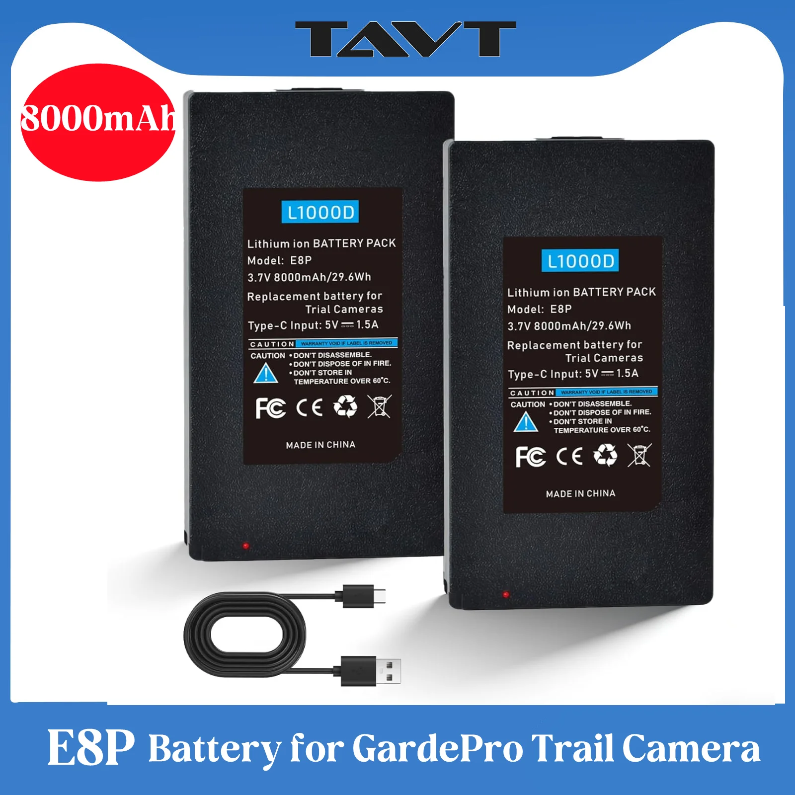 

TAVT E8P Rechargeable Lithium Battery Pack for GardePro E6P E6PCF E6PMB E8PWF E8PMB X60P X60PMB L1000D LN800 Hunting Cameras