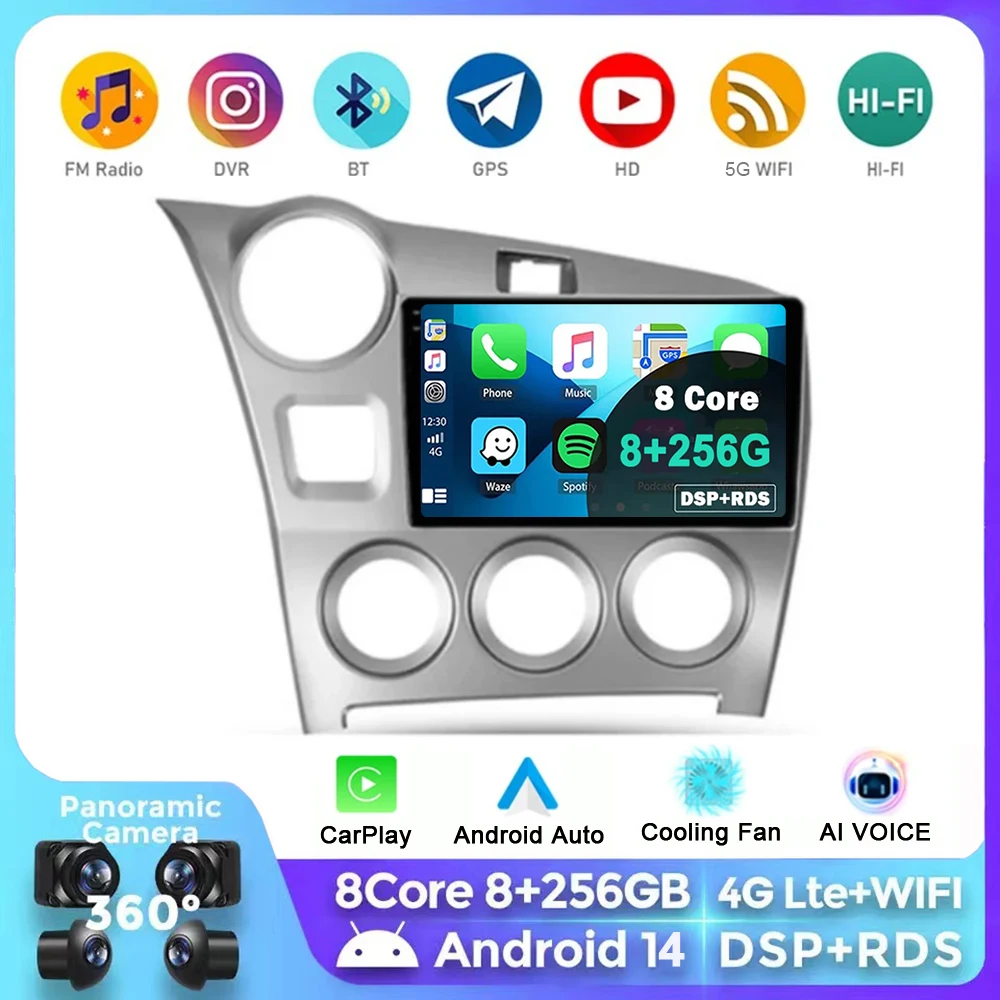 

Android 14 Carplay Auto Car Radio For Toyota Matrix 2 E140 2008 2009 2010 2011 2012 2013 2014 Multimedia Player Navigation GPS