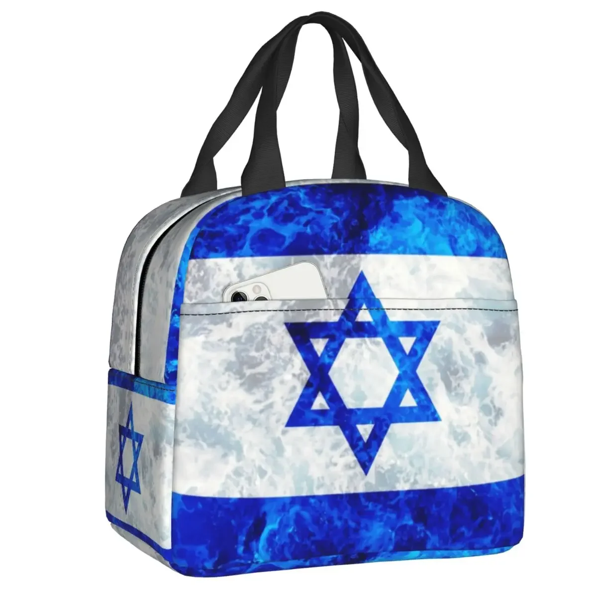 Custom Flag Of Israel Insulated Lunch Bags for Outdoor Picnic Ocean Waves Portable Cooler Thermal Lunch Box Women Children