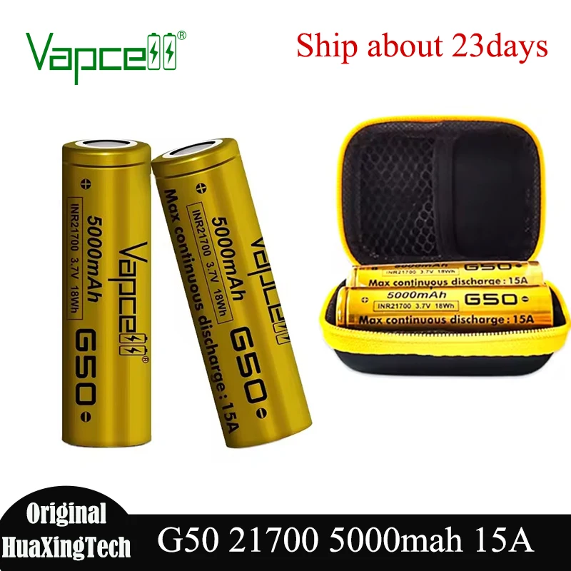 Bateria vapcell 21700 g50 original, 5000mah, 15a, bateria de lítio recarregável de alta capacidade, célula de íon-lítio 21700 para drones, brinquedos, carro