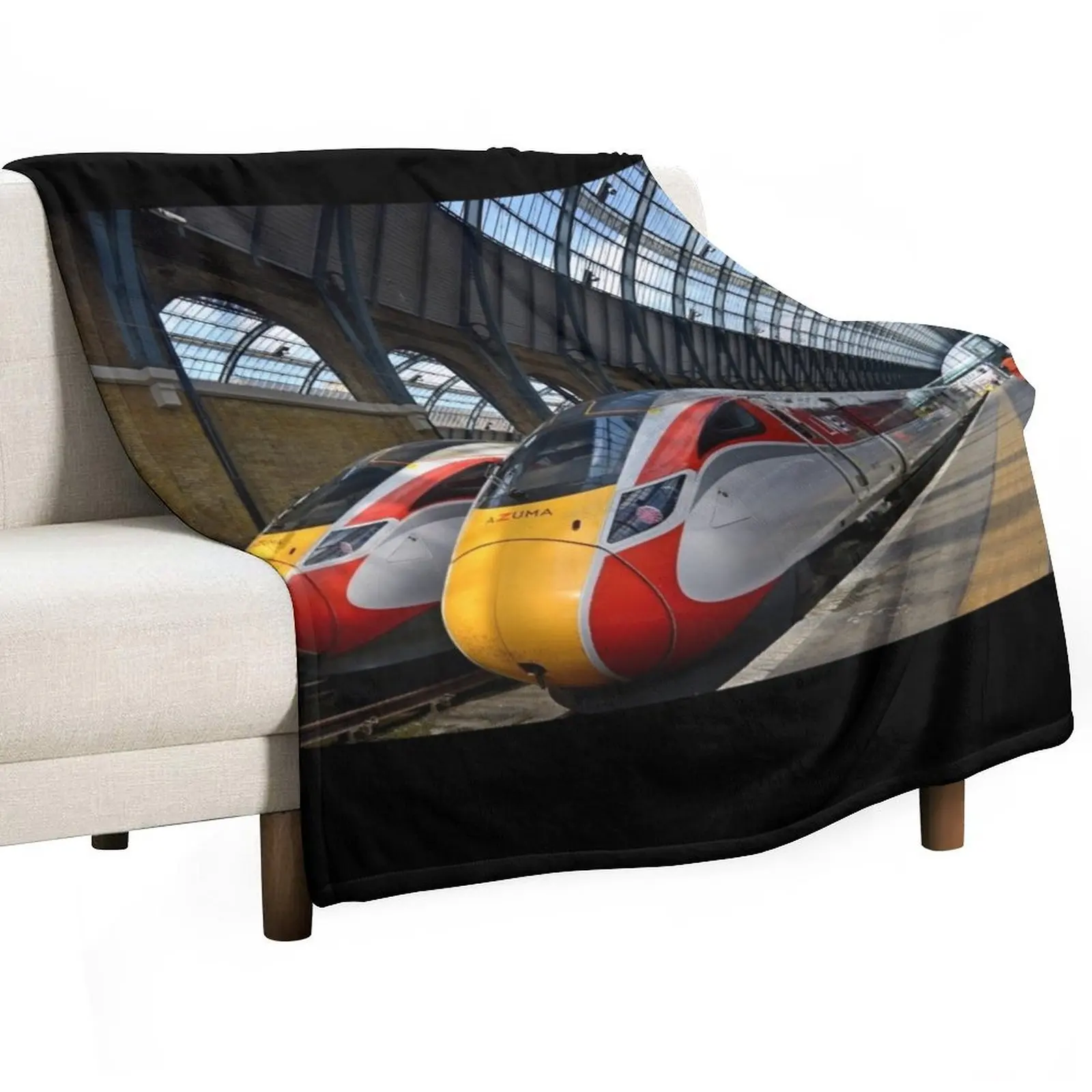 LNER Azuma 801 high speed trains at King's Cross Station Throw Blanket Large cosplay anime Blankets