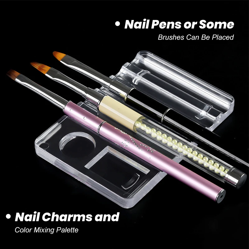 KANIU 1PC 7X10CM Transparent Nail Brush Holder Palette 5-Compartment Brush Stand With Color Palette For Mixing Colors Nail Tool