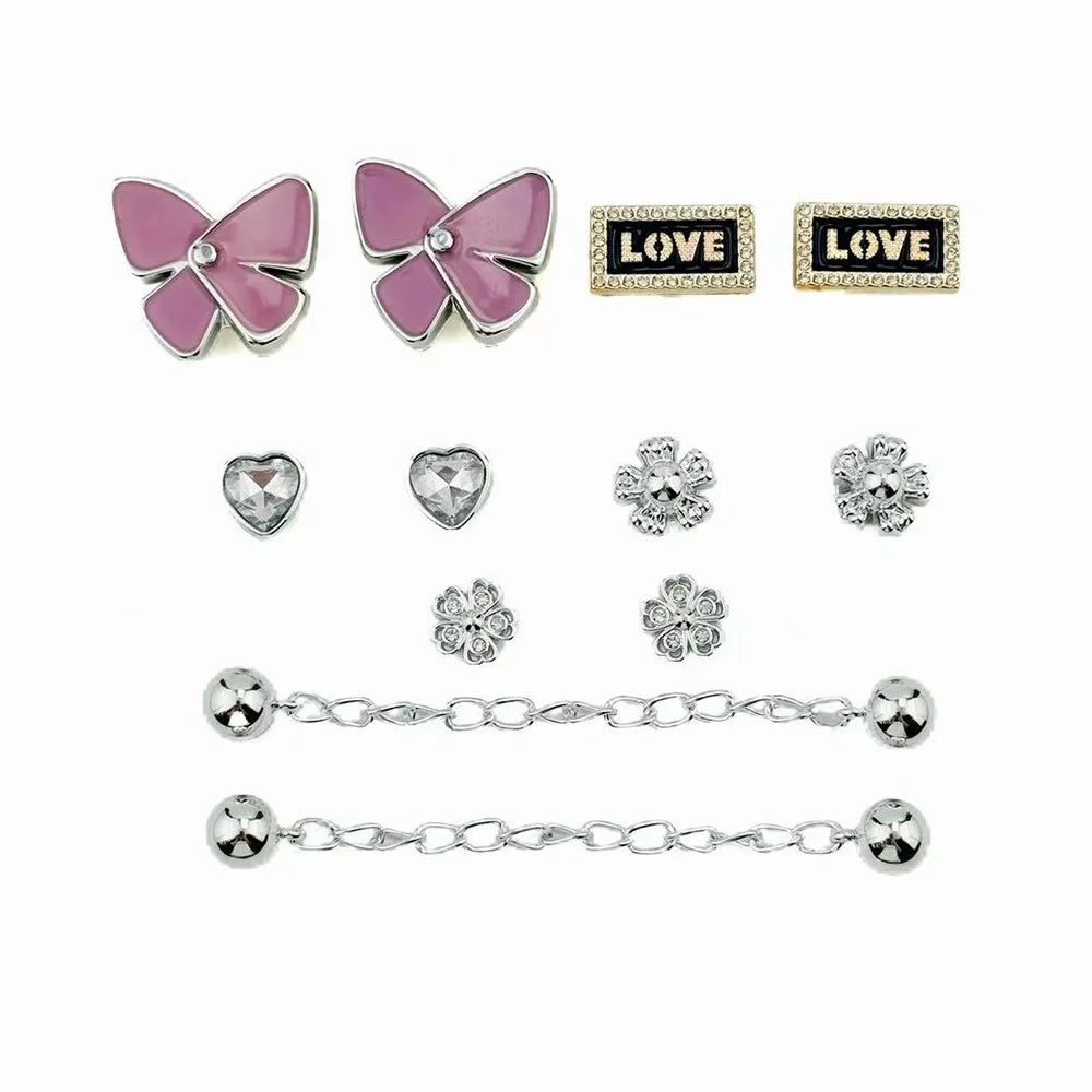 12PCS Shoe Charms Set Purple Butterfly Letter Silver Bead Chain Shoe Decorations Buckle for Sandals Clogs DIY Accessories Gifts