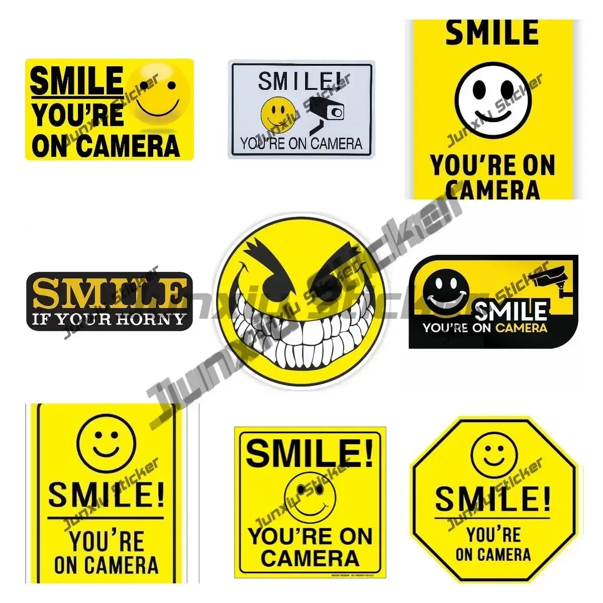 

SMILE YOU'RE ON CAMERA Stickers Video Alarm Security System Creative Stickers Reflective Decal Warning Car Accessories KK13cm