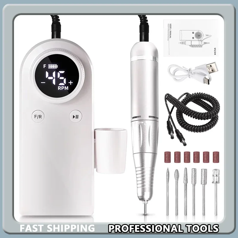 

Professional Nail Drill 45000 RPM Rechargeable Electric Cordless Nail File for Acrylic Nails Gel Polishing Removing