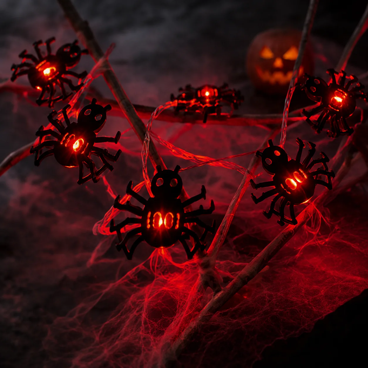 1PC Black Spider 20LED String Lights Bedroom Decorative Atmosphere Lighting for Window Halloween House Spooky Party Home Decor