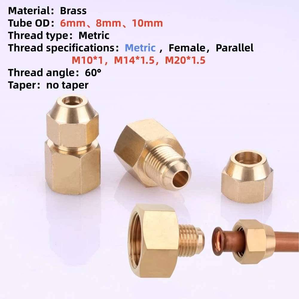 Copper Flaring Directly Connector M10 M14 M20 Female Thread To 6/8/10mm Pipe Brass Fitting Air Conditioning Extension Adapter
