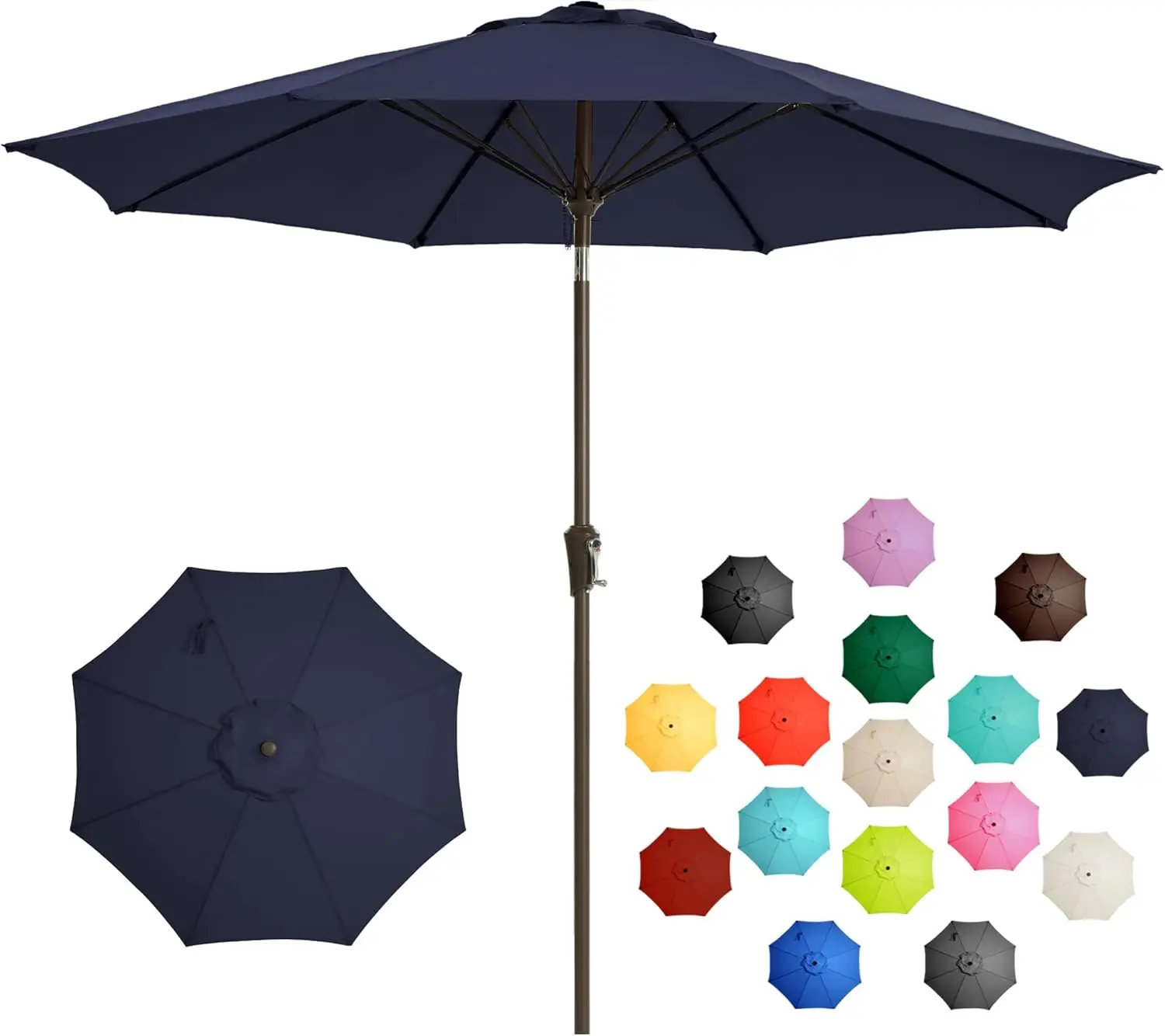 

9FT Large Outdoor Patio Umbrella Table Umbrella-UV Resistant,Easy Push Button Tilt and Crank,8 Sturdy Fiberglass Ribs Pool Um