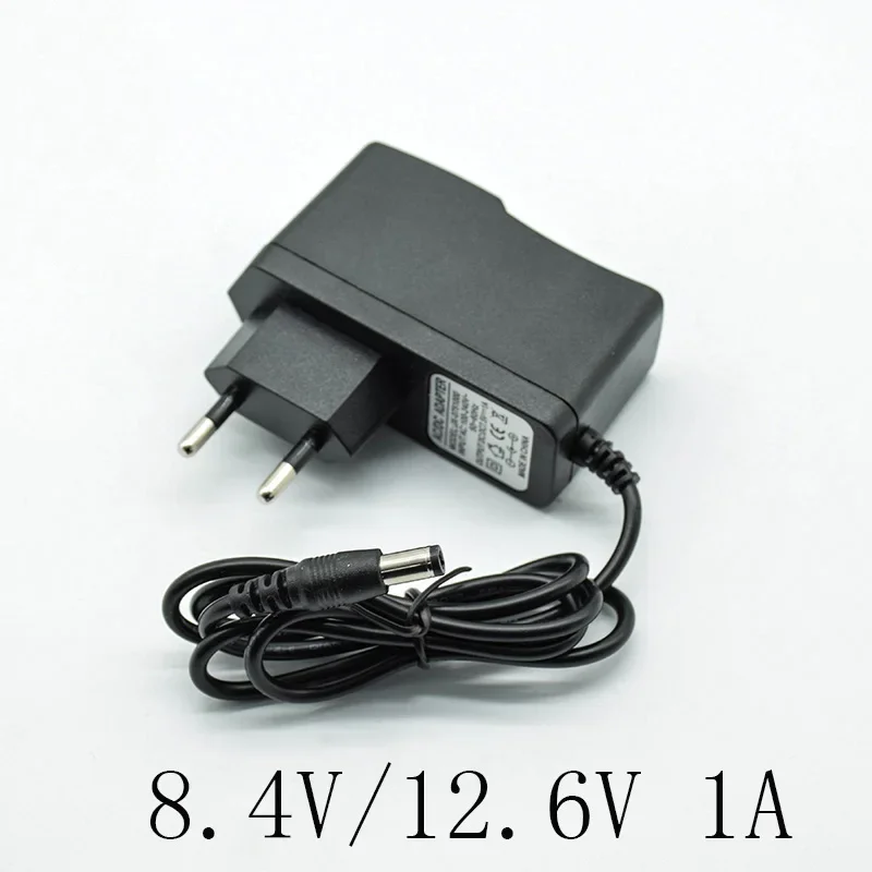 Adaptador Conversor para Bateria de Lítio, Carregador de Alimentação, EU Plug, DC 12.6V, 1A, 1000mA, 5.5mm x 2.5mm, 2.1mm, AC to DC, 18650