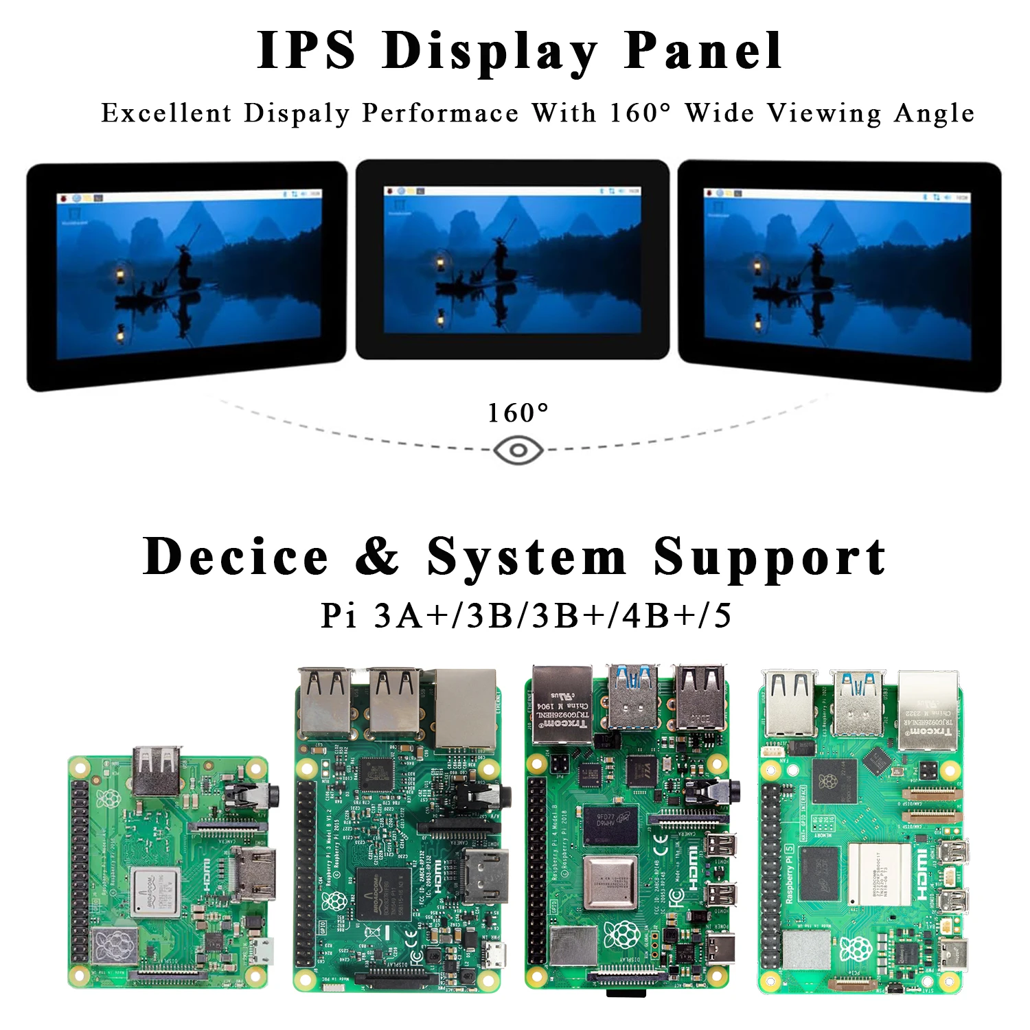 7" DSI IPS 720×1280 HD Capacitive Touchscreen for Raspberry Pi 5/4B/4B+/3A+ DSI & GPIO Powered Touch Anti-Fingerprint