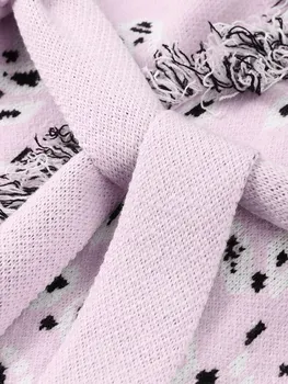 2026 Spring Tassel Knitted Jacquard Women's Cardigans Loose Patchwork V-neck Long Sleeve Thick Warm Sweater Lady New Knitwear 4