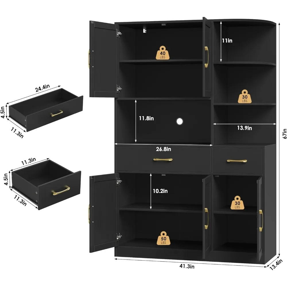 خزانة مطبخ حديثة من 3 طبقات مع 5 أبواب ودرجين ومساحة تخزين كبيرة #2