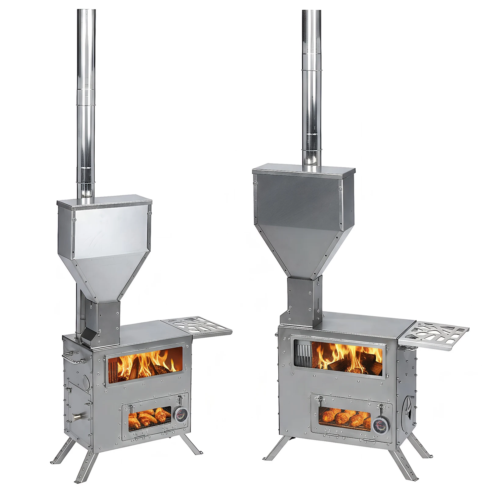 

Stainless Wood Burning Stove with Chimney Pipe Portable Wood Stove with Oven for Outdoor Heating & Cooking Ice Fishing Hunting