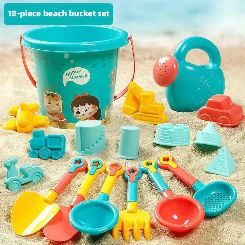 18PCS Summer Beach Set Toys For Kids Digging Sand Plastic Bucket Watering Bottle Shovels Children Beach Water Game Toys Tools