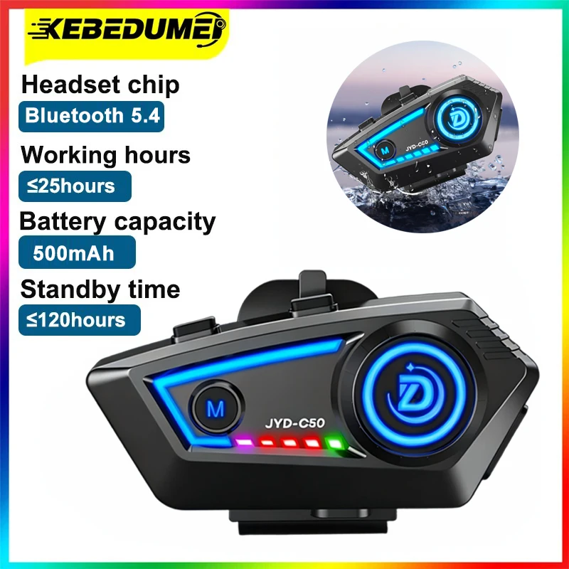 

C50 Bluetooth 5.4 Motorcycle Helmet Headset Wireless Hands-free Call Phone Kit Waterproof Earphone Music Player Speaker for Moto