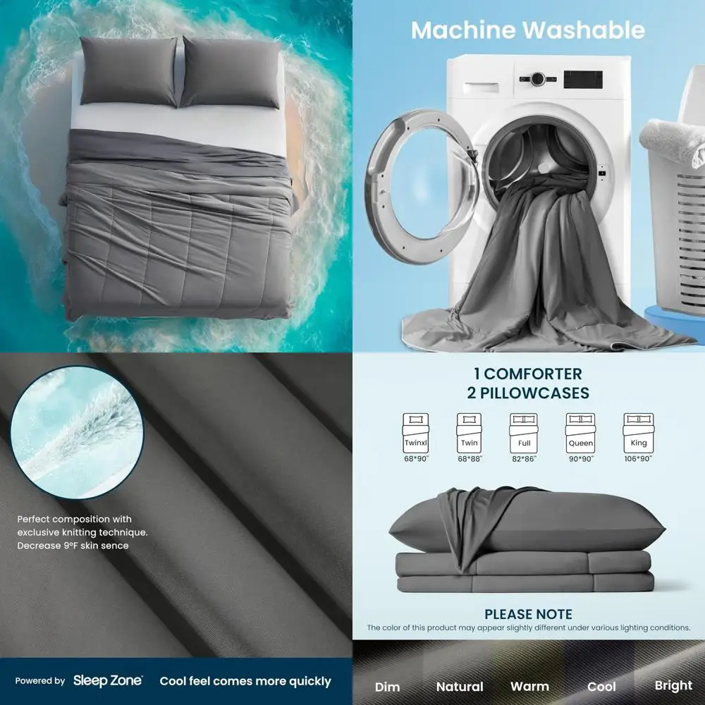 

King Size Cooling Comforter Set for Hot Sleepers - Nanotex Technology, 3-Piece Jersey Knit Bedding, Reversible Cool Feel