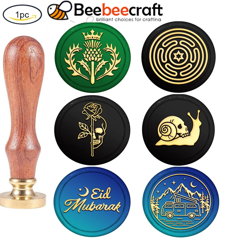 1PC 25mm Wax Seal Stamp Set Sealing Wax Stamp Solid Brass Head  Wood Handle Retro Brass Stamp Kit Removable Crown 83x22mm