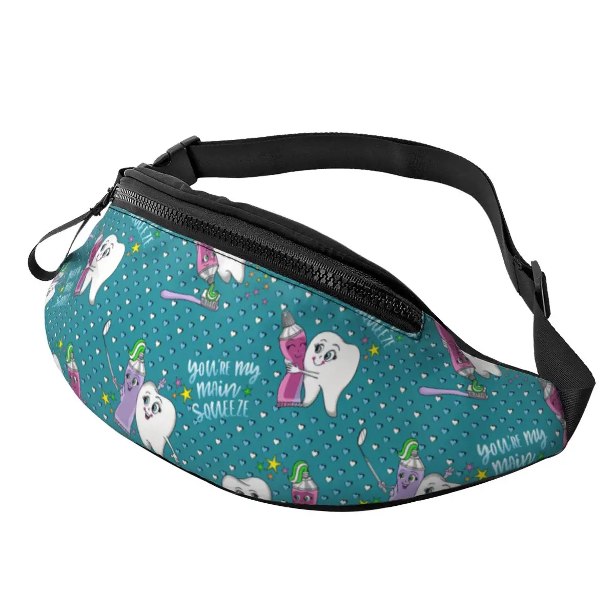 

Custom Tooth Dentist Dental Print Fanny Pack Women Men Dentistry Crossbody Waist Bag for Cycling Camping Phone Money Pouch