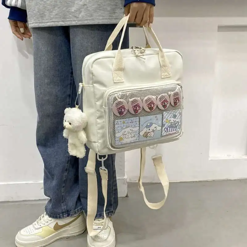 Y2K Women Ita Backpacks Fashion DIY Badge Knapsack Cute Girl Transparent Pocket Casual Nylon Shoulder Bag Crossbody Bag Handbags