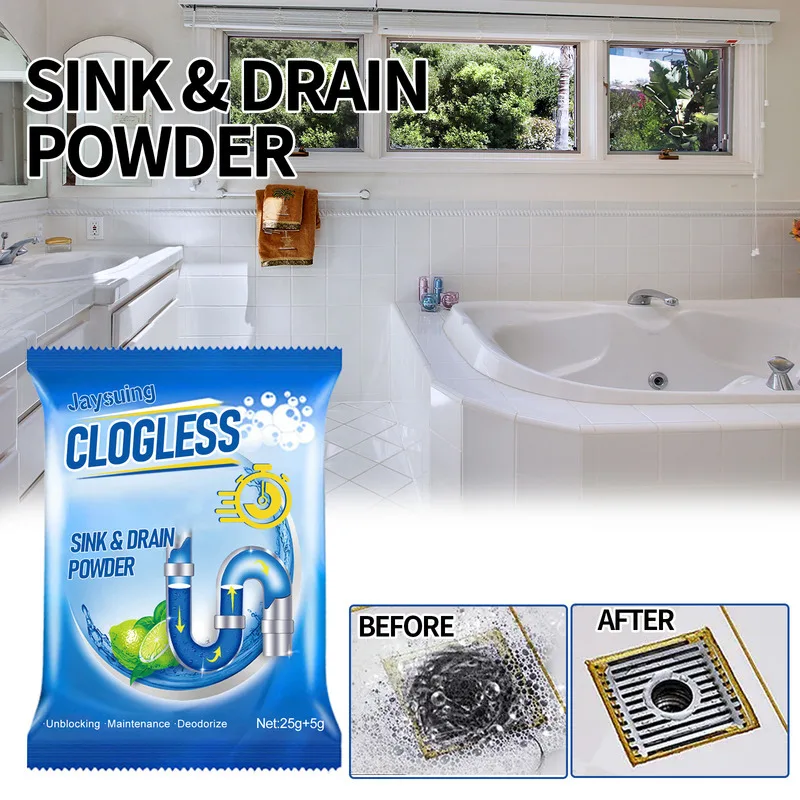

Drain Cleaning Powder Blockage Removal Sewer Toilet Kitchen Clogged Pipe Solution Dissolve Clogs in Seconds