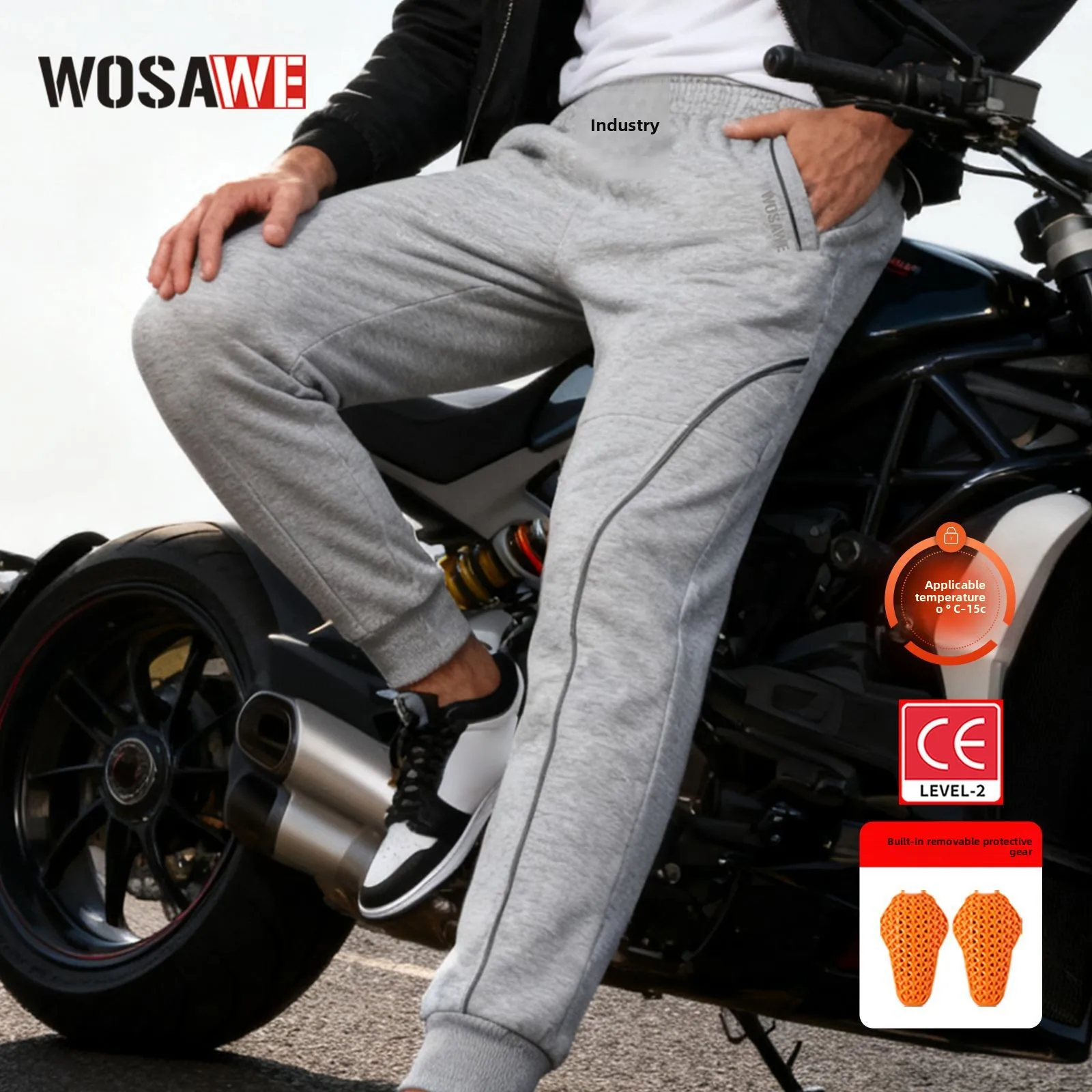 WOSAWE Winter Motorcycle Joggers Men Fleece Lined Riding Sweatpants Warm Outdoor Sports Pants for Commuting