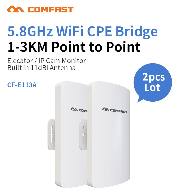 

COMFAST 2pcs 300Mbps 5.8Ghz Outdoor Wireless AP Bridge 3KM WIFI CPE Access Point 11dBi WI-FI Antenna Nanostation Router CF-E113A