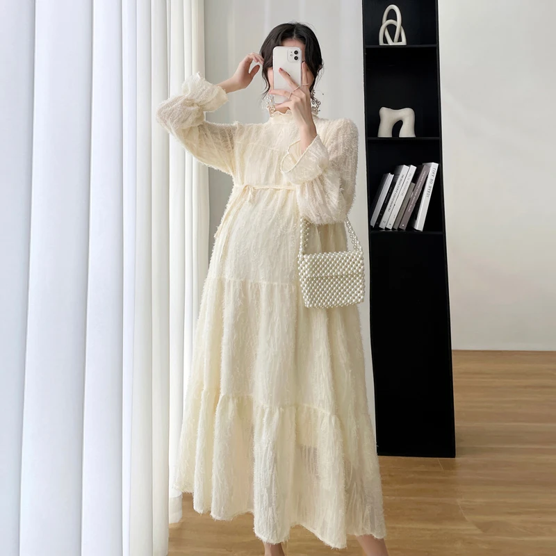 

2023 Spring Maternity Long Dress Elegant Ins A Line Loose Dresses for Pregnant Women Pregnancy Wear Pregnant Clothes