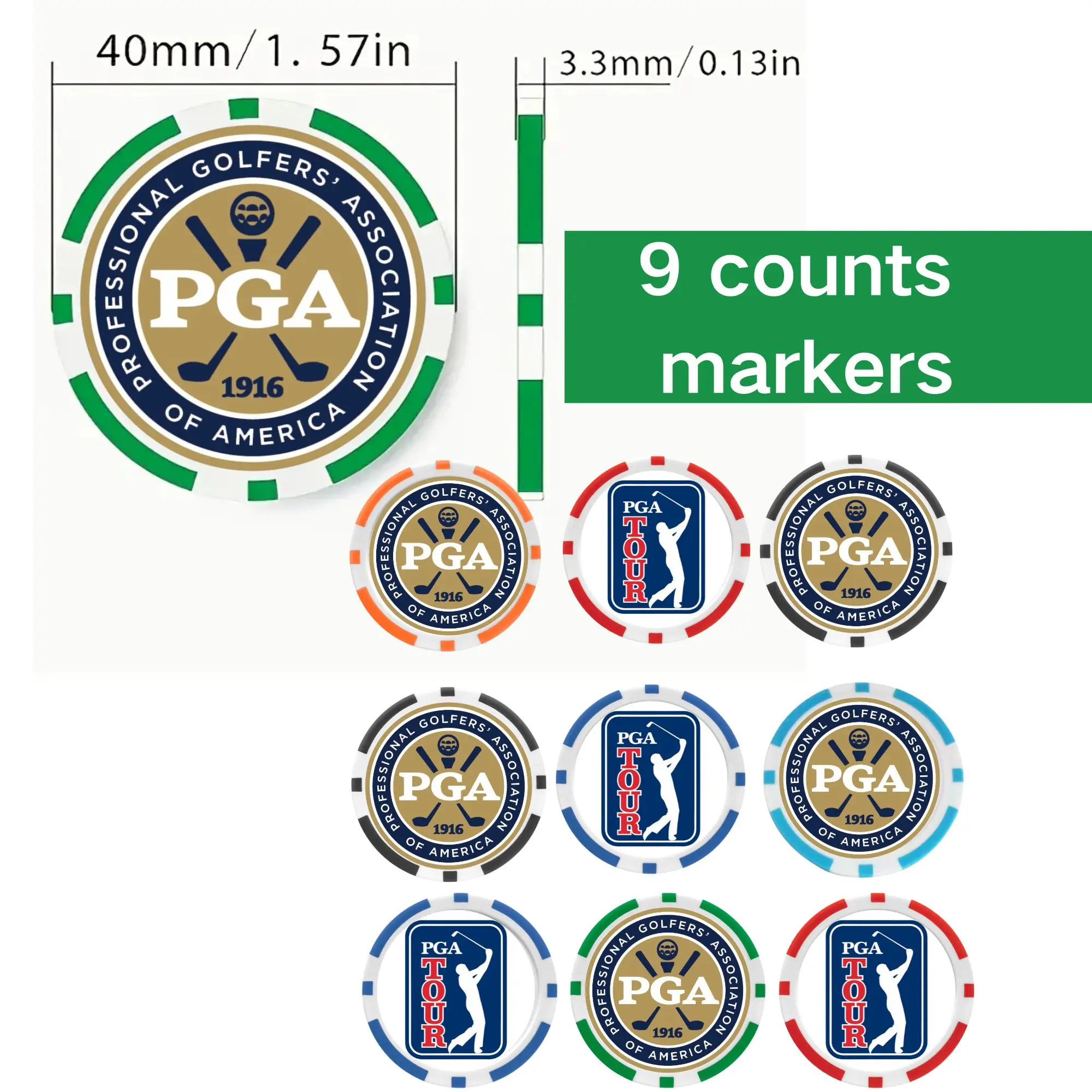9 قطع من علامات كرات البوكر الجولف EA ABS، الأكثر مبيعًا، مع علامة كرة شرائح الجولف PGA، هدية رائعة لمحبي الجولف للأب