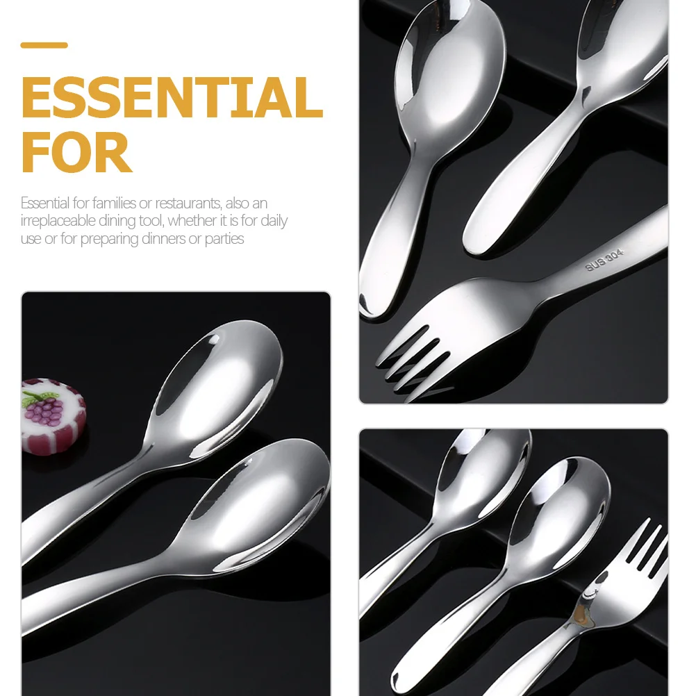 

4pcs Stainless Steel Spoon Fork Set Large Serving Cutlery Kit For Home Kitchen Restaurant Cafe Camping Hiking Tableware Durable