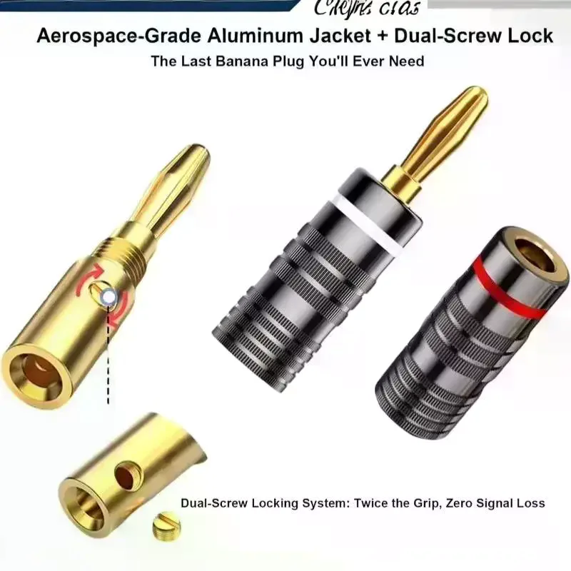 Plated OFC Banana Plug Connectors Hifi Speaker Terminal Adapters For Video lifiers Gold