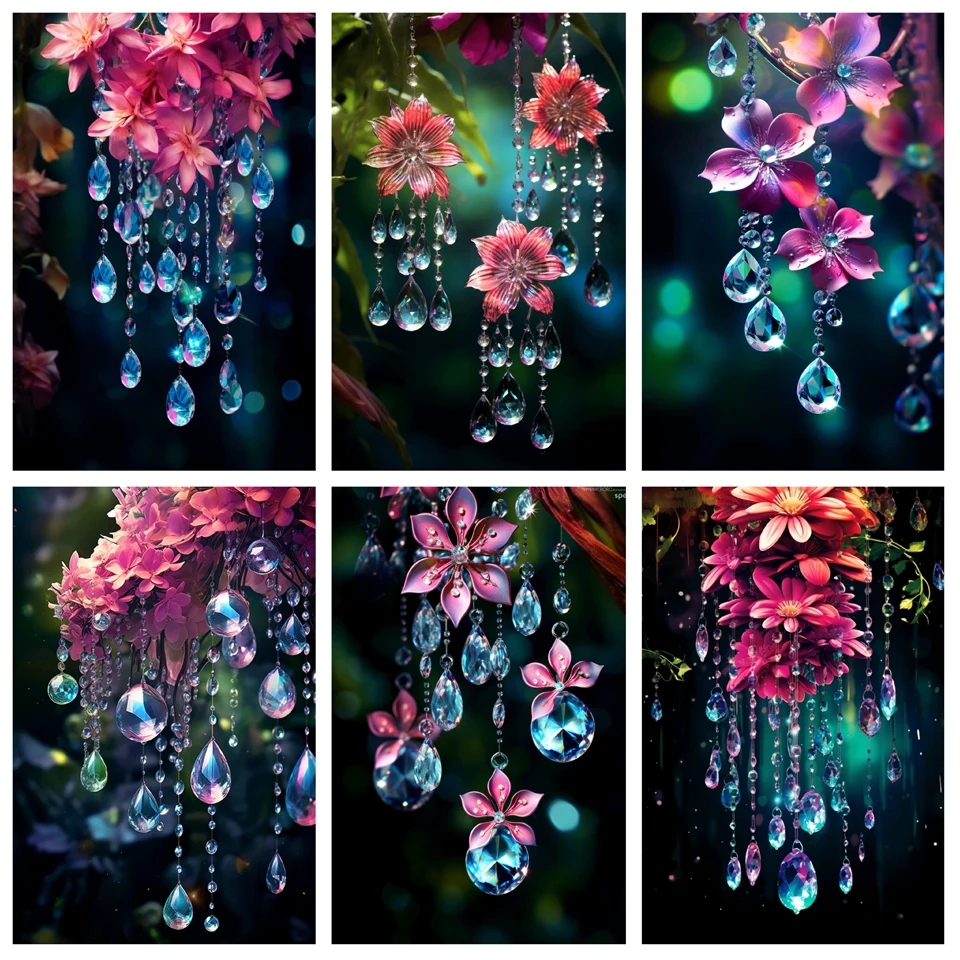 2023 New Diamond Embroidery Crystal Flower Fantasy Landscape 5D Diamond Painting Aeolian Bells Mosaic Cross Stitch Home Decor