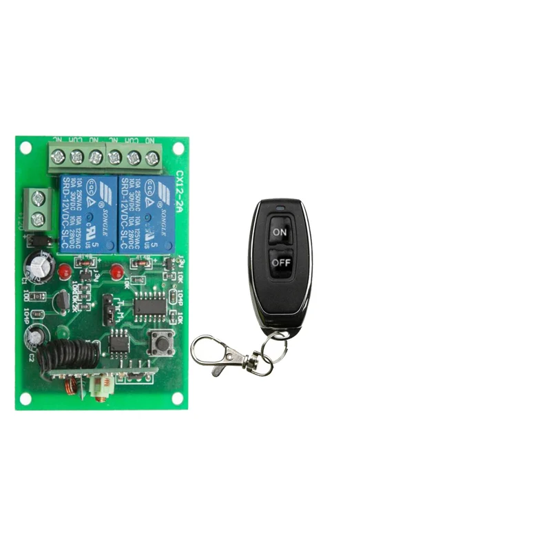 433Mhz Remote Control Switch for Light,Door, Garage Universal Remote DC 12V 24V 2CH Relay Receiver and Controller
