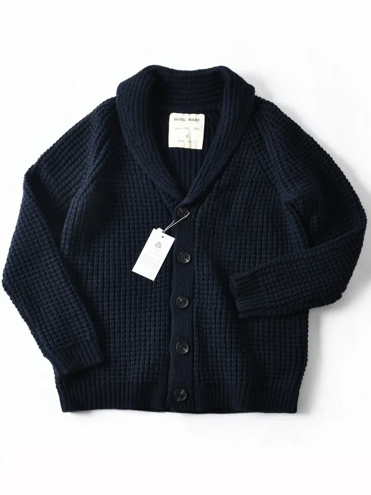 Eu Vintage Wool Chunky Knit Sweater for Men - Yama-otoko Style Autumn Winter Loose Fit Casual Shawl Collar Cardigan Coat