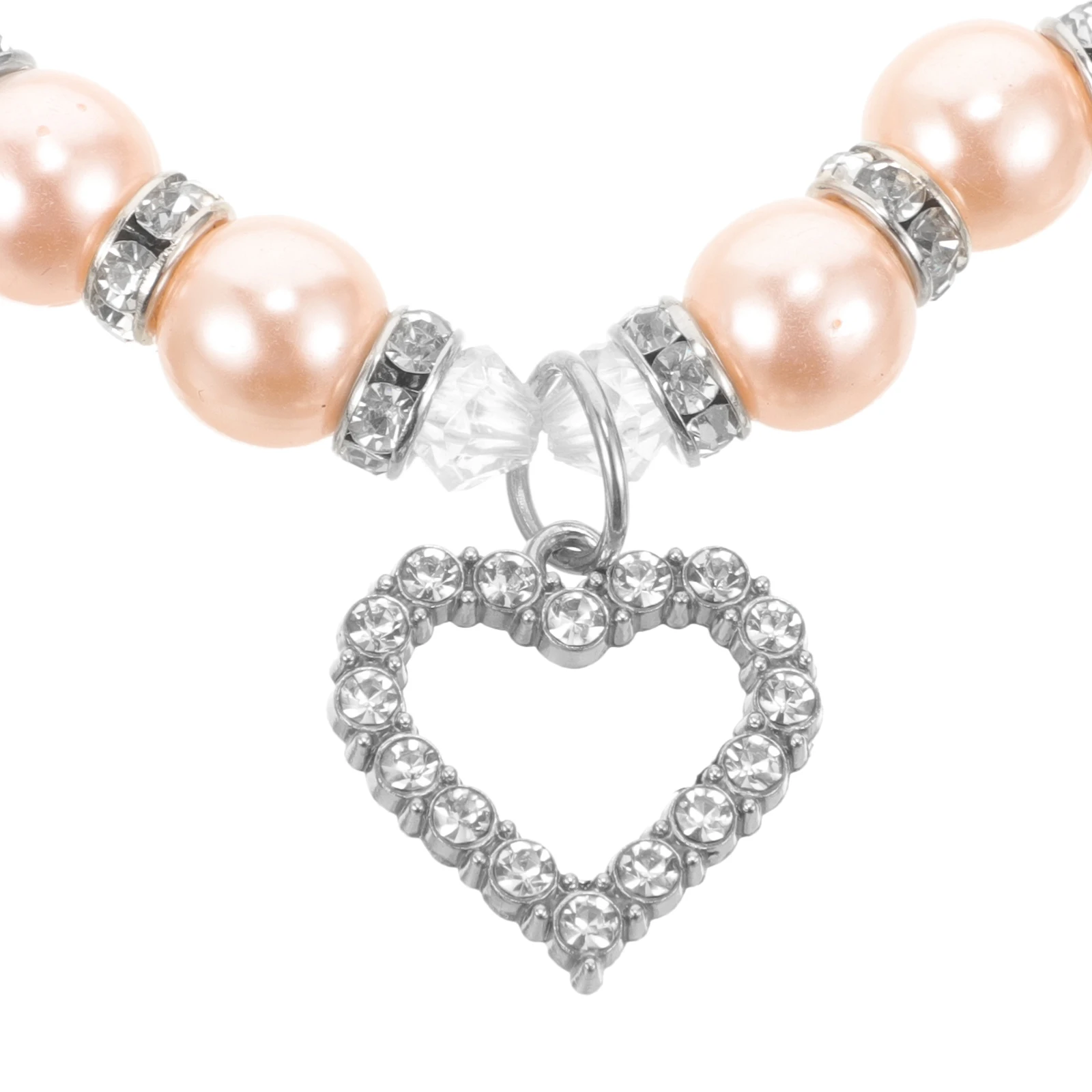 

Pet Necklace Crystal Heart Pendant Size L Pink Pearls Adjustable Dog Cat Necklace for Parties Photo Taking
