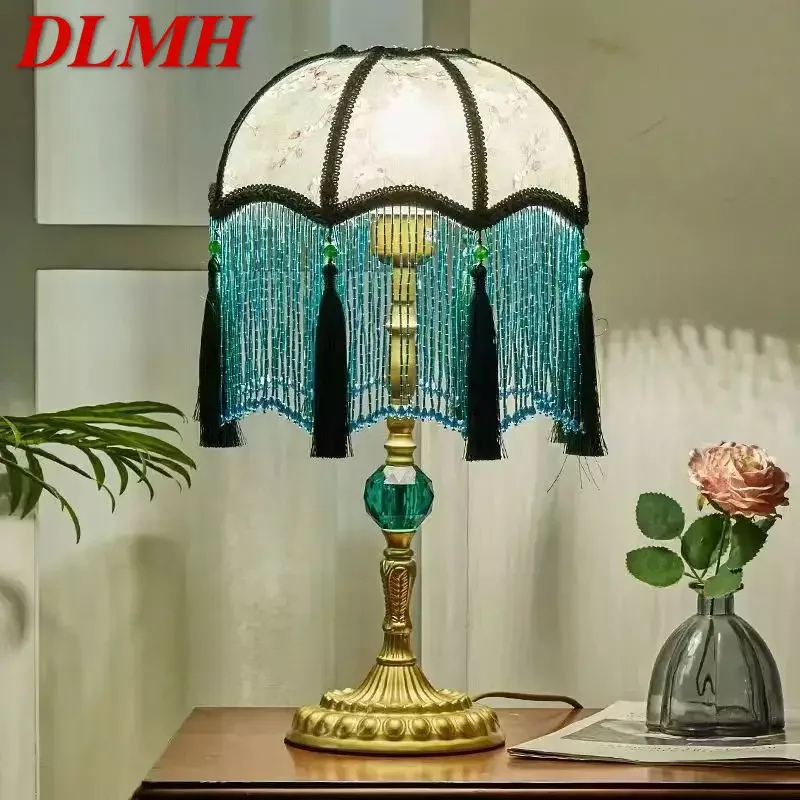 

DLMH French Table Lamp American Retro Living Room Bedroom Villa European Pastoral Creative Tassels Desk Light