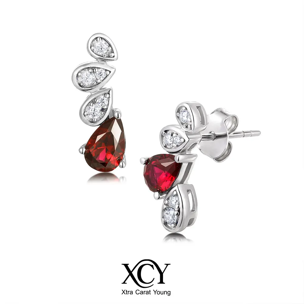 

XCY Lab Ruby & Moissanite Stud Earrings 925 Silver Hypoallergenic earrings with Certificate Birthday Anniversary Jewelry Gift