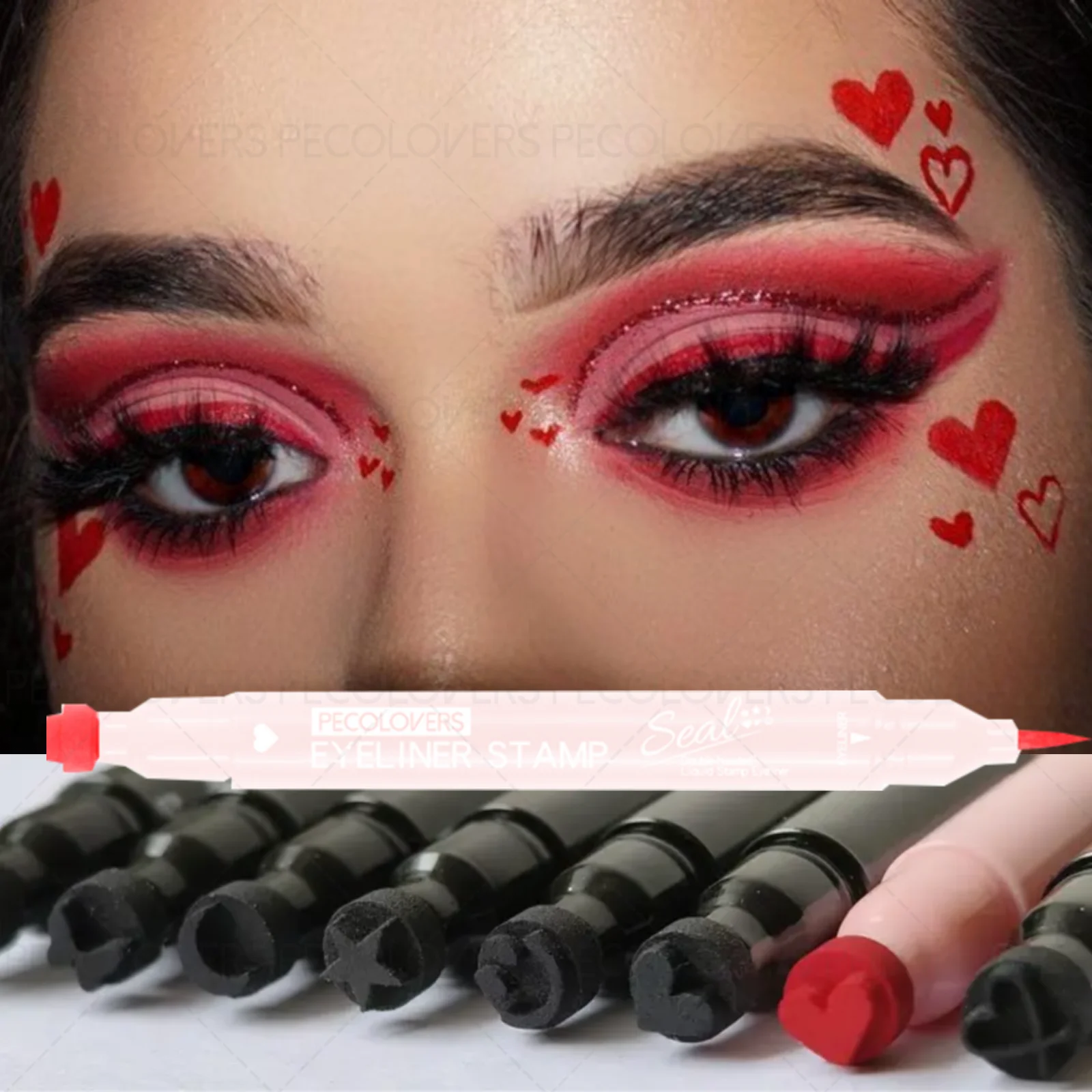 1PC 2-in-1 wasserfester flüssiger Eyeliner – schnell trocknend, einschließlich Stern-/Liebes-/Schmetterlingsmuster, genaues Augen-Make-up, seidige Anwendung