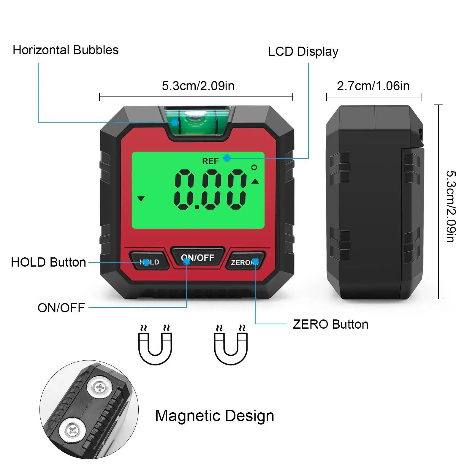 Digital Level Angle Gauge Backlit LCD for Masonry With blisters Black Red