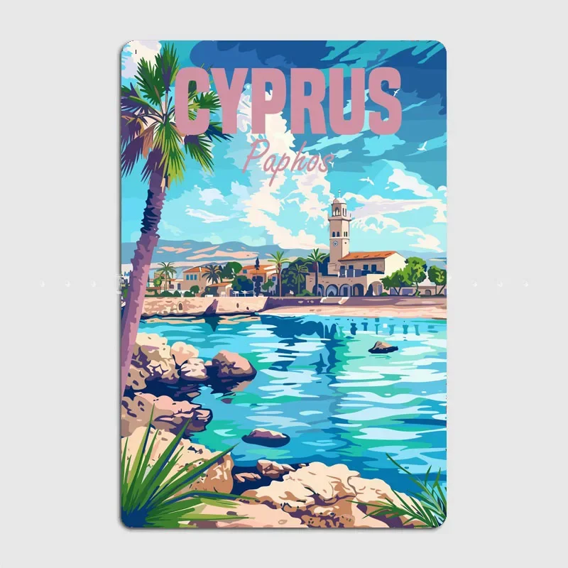 Cyprus Paphos Travel Scenic Spot Vintage Poster Metal Sign Kitchen Wall Art Decor Garage Room Decor Tin Home Decor