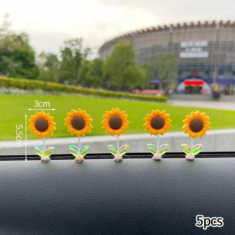 1/ 5PCS  Cute Shaking Head toy  for Car Dashboard Decor Sunflower Car Center Console Rearview Mirror Decoration