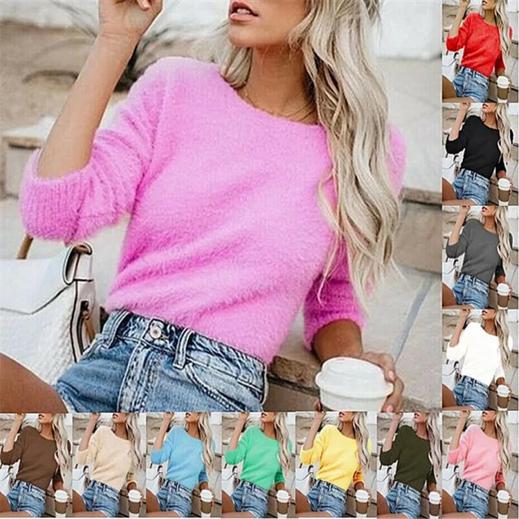Pullovers women sweater 2026 casual New solid-color fashion long-sleeved round o neck cashmere sweater top for women's clothing