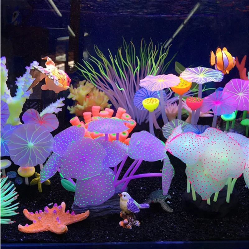 1Pc Aquariums Decorative Accessories Artificial Coral Reef Glowing Lotus Leaf Mushroom Luminous Stones Fish Tank Decoration