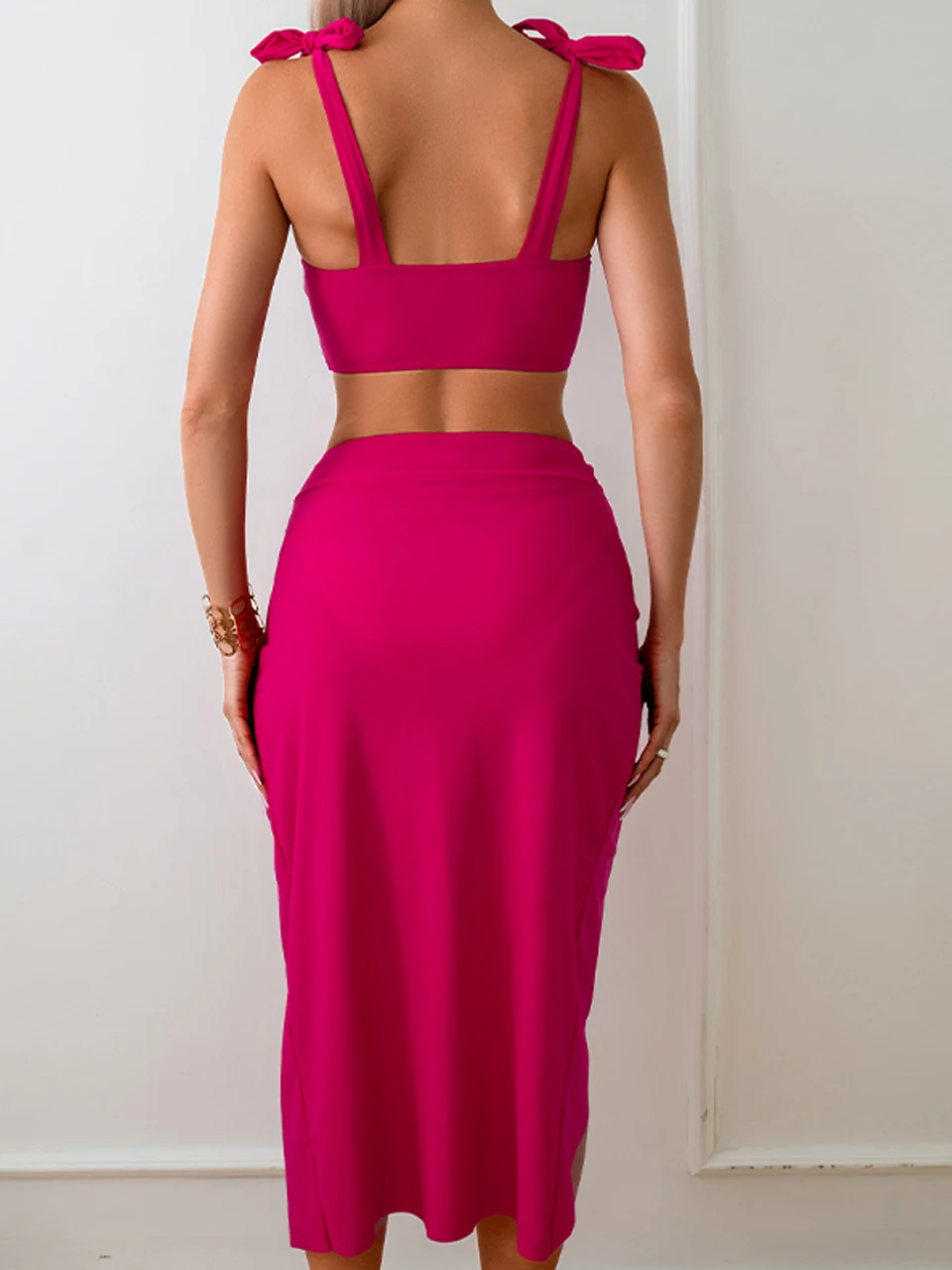 2026 Solid Swimsuit 3 Pieces Hollow Out Swim Dress Women Sexy Swimwear Female Bathers Bathing Suit Beachwear Swimming Summer