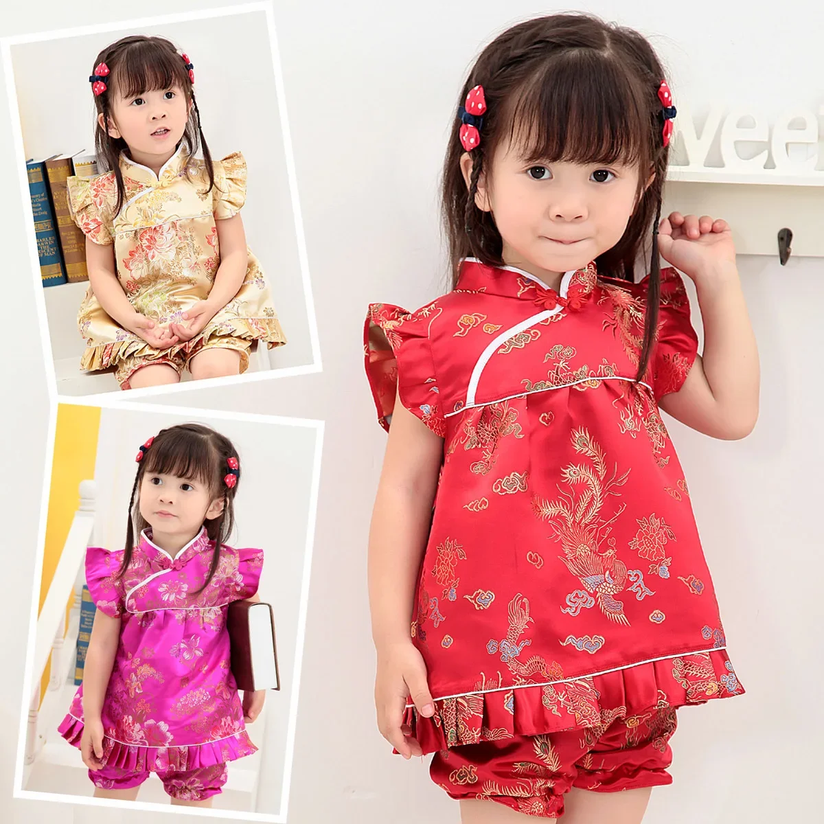 

Girls Qipao Dress Set Traditional Chinese Costume for Girls Cute Children's Clothing Festival Wear Birthday Party Outfit
